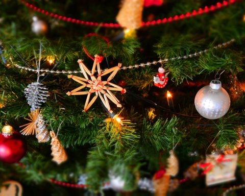 close up of christmas decoration hanging on tree