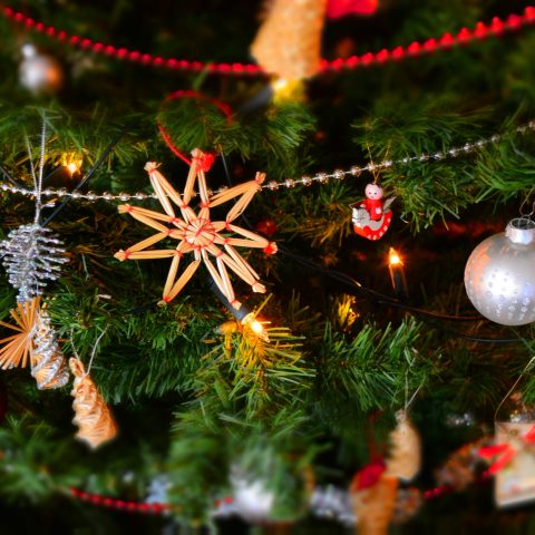 close up of christmas decoration hanging on tree